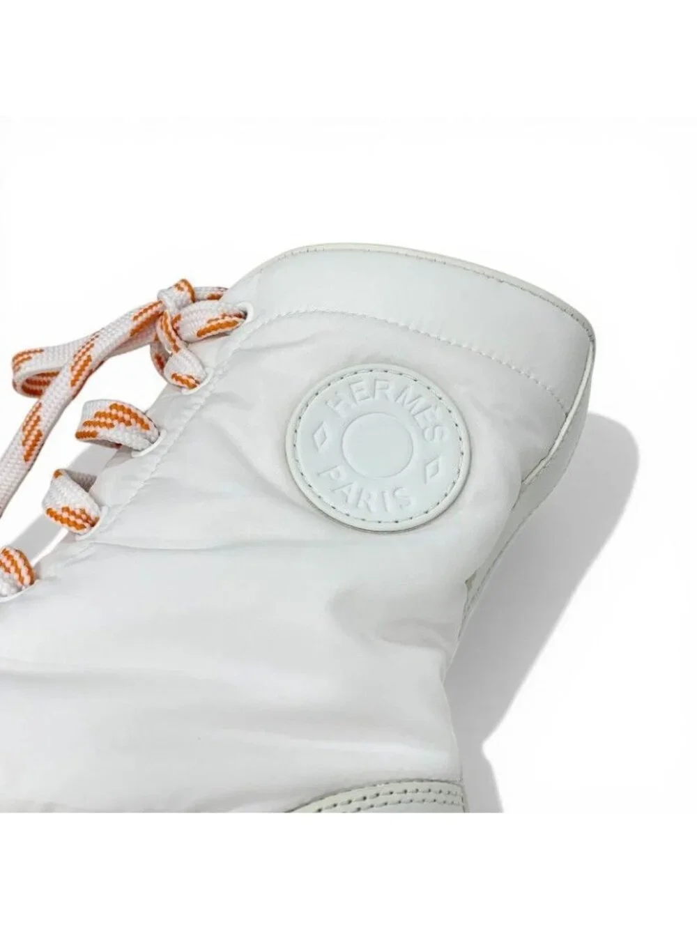 Hermes Fresh Boots Short Shoes Nylon Leather White Orange Lace